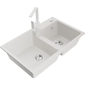 MEXEN/S MEXEN/S - Tomas granitový drez 2-bowl vrátane batérie Rita, biela 6516-20-670300-20 vyobraziť