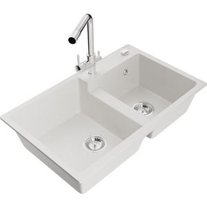 MEXEN/S MEXEN/S - Tomas granitový drez 2-bowl z batérie kuchennej Duero, biela 6516-20-671600-00 vyobraziť