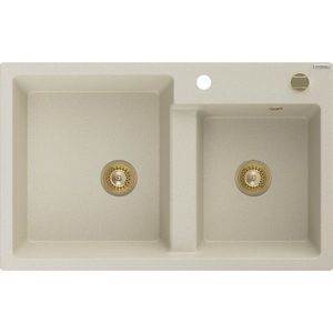 MEXEN/S MEXEN/S - Tomas granitový drez 2-bowl 800x500 mm, béžová, sifón zołty 6516802000-69-G vyobraziť