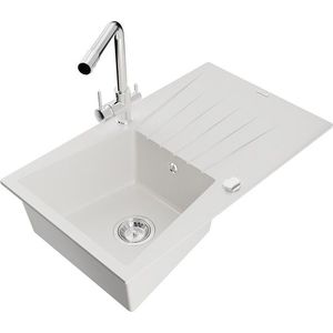 MEXEN/S MEXEN/S - Cesar granitový drez s odkvapkávačom vrátane batérie Duero, biela 6514-20-671600-00 vyobraziť