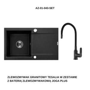 INVENA INVENA - Granitový drez TESALIA dlhý odkvap, čierny s automatickým sifónom, chróm + batéria JOGA PLUS AZ-01-043-SET vyobraziť
