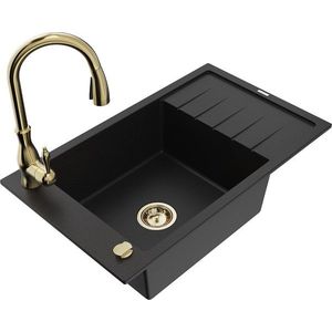 MEXEN/S MEXEN/S - Elias Elias granitový drez 1-miska s odkvapkávačom vrátane batérie Savita, čierna 6511-77-672601-50 vyobraziť