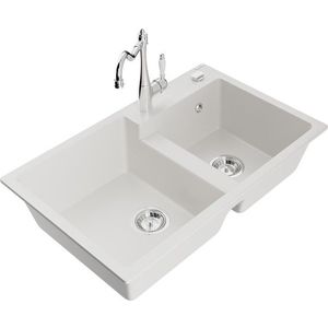 MEXEN/S MEXEN/S - Tomas granitový drez 2-bowl vrátane batérie Carla, biela 6516-20-670700-00 vyobraziť