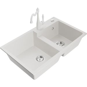 MEXEN/S MEXEN/S - Tomas granitový drez 2-bowl vrátane batérie Carla, biela 6516-20-670700-20 vyobraziť