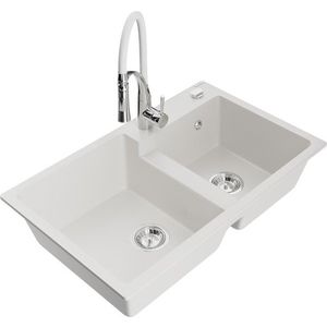 MEXEN/S MEXEN/S - Tomas granitový drez 2-bowl vrátane batérie Aster, biela 6516-20-73450-02 vyobraziť