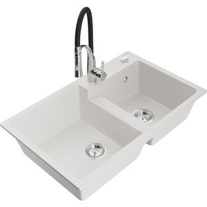 MEXEN/S MEXEN/S - Tomas granitový drez 2-bowl vrátane batérie Aster, biela 6516-20-73450-07 vyobraziť