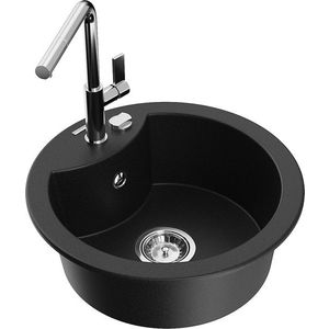 MEXEN/S MEXEN/S - Diego granitový drez 1-miska vrátane batérie Flora, čierna 6512-77-670401-00 vyobraziť