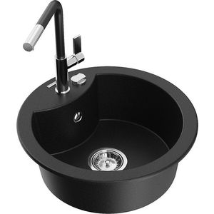 MEXEN/S MEXEN/S - Diego granitový drez 1-miska vrátane batérie Flora, čierna 6512-77-670401-07 vyobraziť