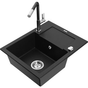 MEXEN/S MEXEN/S - Enzo granitový drez 1-miska s odkvapkávačom vrátane batérie Flora, čierna 6506-77-670401-07 vyobraziť