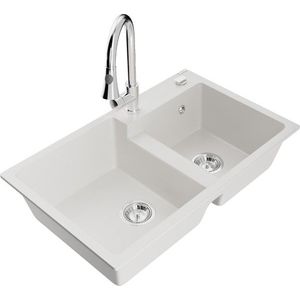 MEXEN/S MEXEN/S - Tomas granitový drez 2-bowl vrátane batérie Elia, biela 6516-20-670101-00 vyobraziť