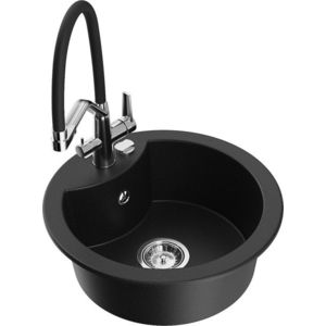 MEXEN/S MEXEN/S - Diego granitový drez 1-miska vrátane batérie Duo, čierna 6512-77-671701-07 vyobraziť