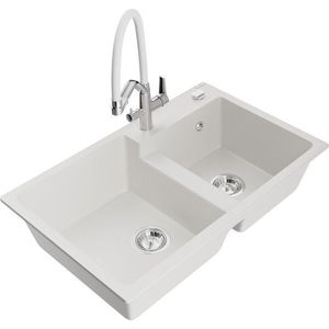 MEXEN/S MEXEN/S - Tomas granitový drez 2-bowly vrátane batérie Duo, biela 6516-20-671701-02 vyobraziť