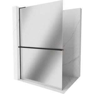 MEXEN/S - Kioto+ L Sprchová zástena WALK-IN s poličkou a držiakom uterákov 90 x 200, zrkadlová, čierna 800-090-123-70-50 vyobraziť