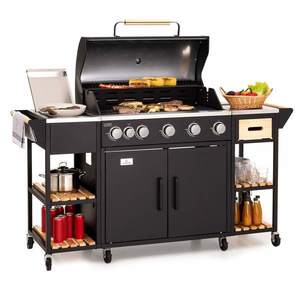 Klarstein Jersey, vonkajšia kuchyňa s plynovým grilom a drezom, 20, 7 kW, 5+1 horákov, mobilná vyobraziť