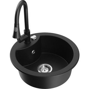 MEXEN/S MEXEN/S - Diego granitový drez 1-miska vrátane batérie Elia, čierna 6512-77-670101-70 vyobraziť