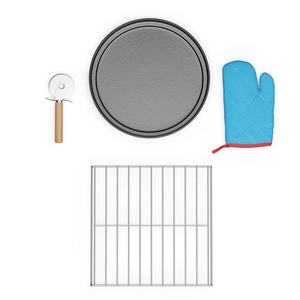 Klarstein 4-dielna súprava príslušenstva PizzaForno, stojan na pizzu a panvica na pizzu, tepelná rukavica a krájač vyobraziť