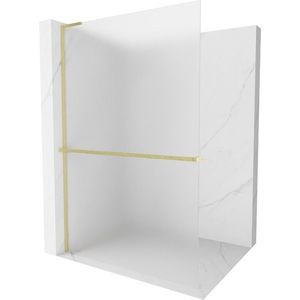MEXEN/S - Kioto+ L Sprchová zástena WALK-IN s poličkou a držiakom uterákov 100 x 200, dekor, zlatá kartáčovaná 800-100-123-55-30 vyobraziť
