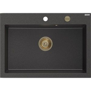 MEXEN/S MEXEN/S - Elix granitový drez 1-miska 700 x 500 mm, čierna kropenatá, sifón zlatá 6526701005-76-G vyobraziť