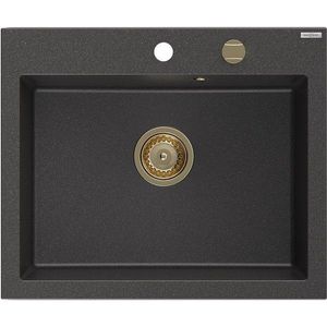 MEXEN/S MEXEN/S - Elix granitový drez 1-miska 600 x 500 mm, čierna kropenatá, sifón zlatá 6525601005-76-G vyobraziť