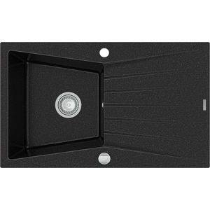 MEXEN MEXEN - Cesar granitový drez 1 s odkvapkávačom 775x470 mm, čierna / strieborná metalíza 6514771010-73 vyobraziť