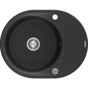 MEXEN MEXEN - Kevin granitový drez 1 s odkvapkávačom 586x458 mm, čierna / metalík, sifón chróm 6517581005-73 vyobraziť