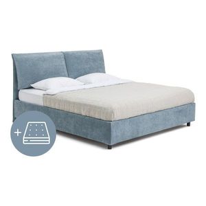 Modrá čalúnená dvojlôžková posteľ s úložným priestorom s matracom/s roštom 180x200 cm Myra Pillow – Bonami Selection vyobraziť