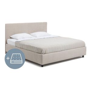 Béžová čalúnená dvojlôžková posteľ s úložným priestorom s matracom/s roštom 160x200 cm Myra Slim Line – Bonami Selection vyobraziť