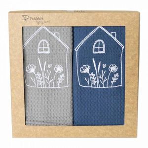 Polášek Vyšívaná vaflová utierka s motívom - 2 ks - Domčeky č. 2 vyobraziť