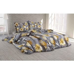 Polášek Krepové obliečky Rozkvitnutý kvet - Šedá / žltá | 140 x 200 cm / 70 x 90 cm vyobraziť