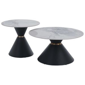 KONDELA Mabuz konferenčný stolík (2 ks) biely mramor / čierna vyobraziť