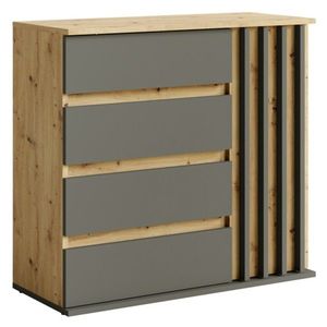 KONDELA Deris 1D4Z jednodverová komoda so zásuvkami grafit / dub artisan vyobraziť