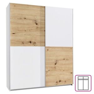 KONDELA Tiner šatníková skriňa s posuvnými dverami dub artisan / biela vyobraziť