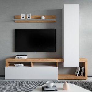 KONDELA Mima obývacia stena biela / dub craft zlatý vyobraziť