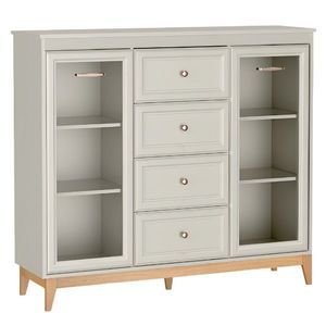 KONDELA Vendy W-7 dvojdverová vitrína kašmír krémová / dub vyobraziť