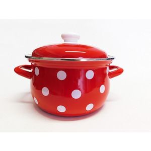 BELIS - Hrniec a pokrievka smalt 16cm 2, 1L, červený biele bodky vyobraziť