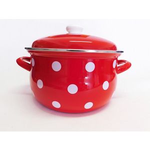 BELIS - Hrniec a pokrievka smalt 24cm 6, 1L, červený biele bodky vyobraziť