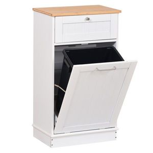 KONDELA Delins Typ 1 výklopná skrinka s odpadkovým košom biela / bambus vyobraziť