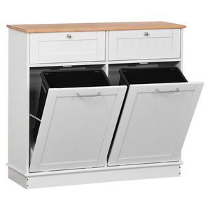 KONDELA Delins Typ 2 výklopná skrinka s odpadkovým košom biela / bambus vyobraziť