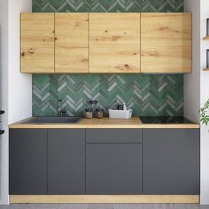 KONDELA Vinetu 200 kuchynská linka dub artisan / sivá vyobraziť