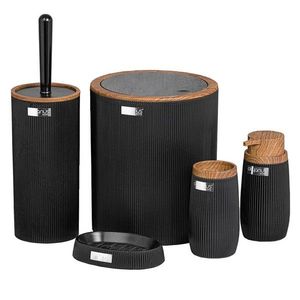 KONDELA Mirko Typ 1 sada kúpeľňových doplnkov (5 ks) čierna / hnedá vyobraziť