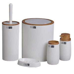 KONDELA Mirko Typ 1 sada kúpeľňových doplnkov (5 ks) biela / hnedá vyobraziť