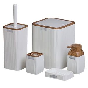 KONDELA Mirko Typ 2 sada kúpeľňových doplnkov (5 ks) biela / hnedá vyobraziť