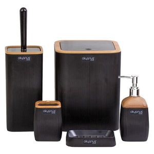 KONDELA Mirko Typ 2 sada kúpeľňových doplnkov (5 ks) čierna / hnedá vyobraziť