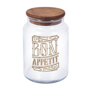 MAKRO - Dóza 890ml, sklo s potlačou a drevený vrchnák vyobraziť