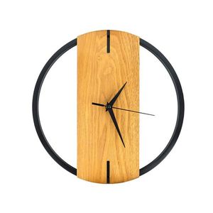 MAKRO - Hodiny nástenné 30cm, farebné prevedenie čierna a drevo, umelá hmota vyobraziť