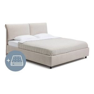 Béžová čalúnená dvojlôžková posteľ s úložným priestorom s matracom/s roštom 160x200 cm Myra Pillow – Bonami Selection vyobraziť