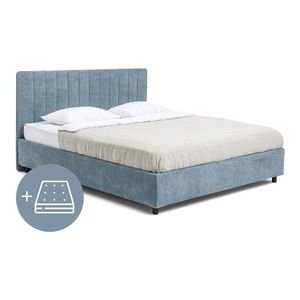 Modrá čalúnená dvojlôžková posteľ s úložným priestorom s matracom/s roštom 180x200 cm Myra Slim Line – Bonami Selection vyobraziť