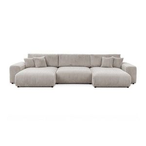 Svetlosivá menčestrová rozkladacia/s úložným priestorom rohová pohovka (do tvaru "U") Sarina – Ropez vyobraziť