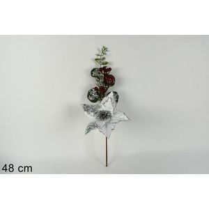 MAKRO - Vetvička / zápich vianočná 48cm, bielo – strieborno – červené farebné prevedenie vyobraziť