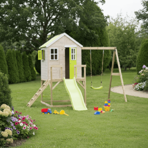 ArtWD Detský záhradný domček s ihriskom VILLA | limetková vyobraziť
